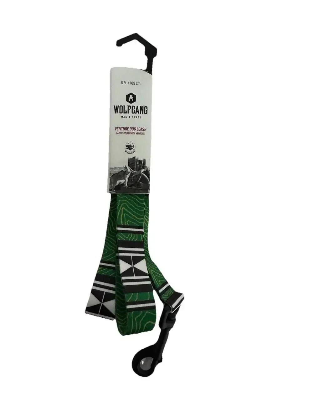 (RG) Wolfgang Man & Beast Venture Dog Leash 6ft Green Topo Map Print Made NWT